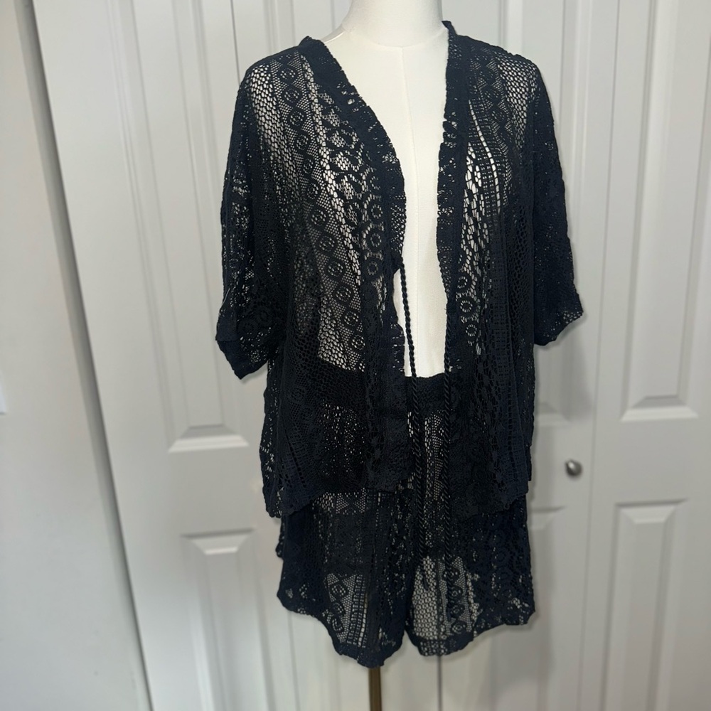 Adore Me Black Lace Top and Shorts Swimsuit Coverup